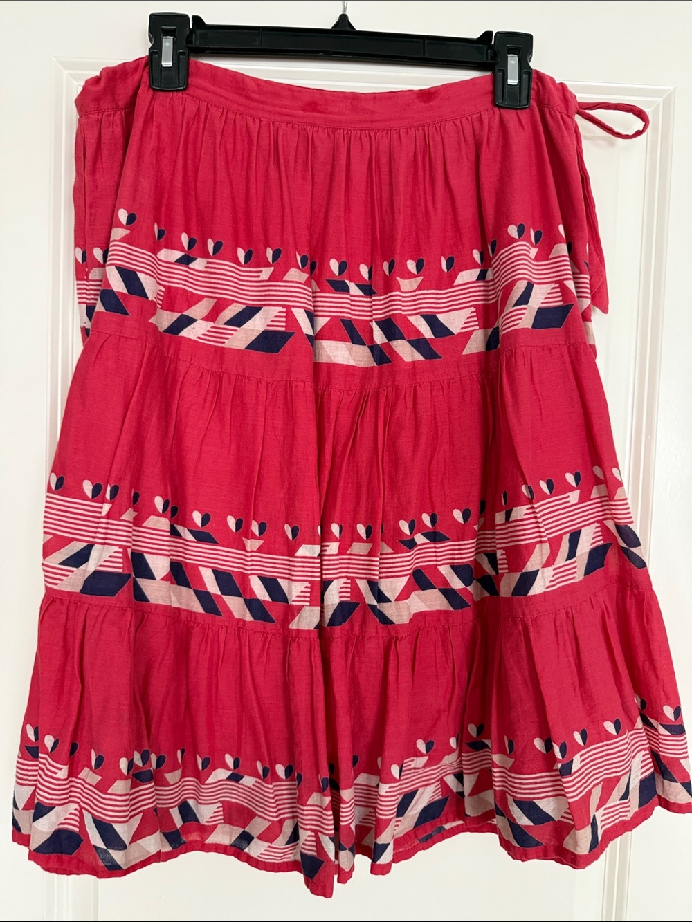 Scotch & Soda Red Tiered Tie-Waist Skirt with Navy & Cream Trim